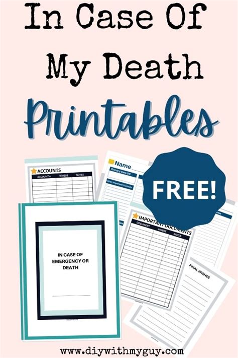 In The Event Of My Death Printables